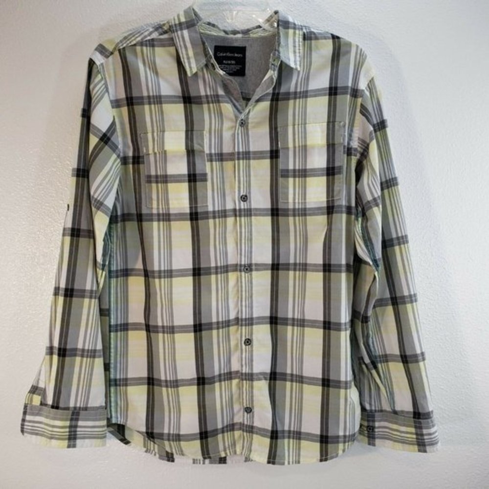 Calvin Klein Boys Long-Sleeve‎ Plaid Casual Dress S